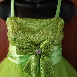 Vtg Joy Kids Lime/gold Sequined  Party dress sz 12